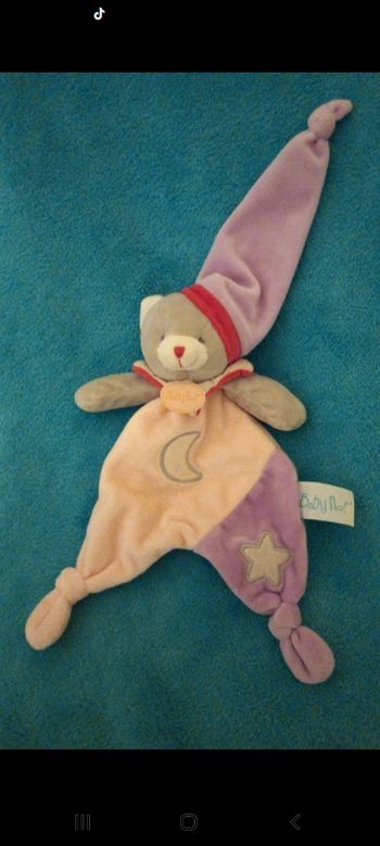 Doudou plat chat luminescents rose mauve- Baby Nat