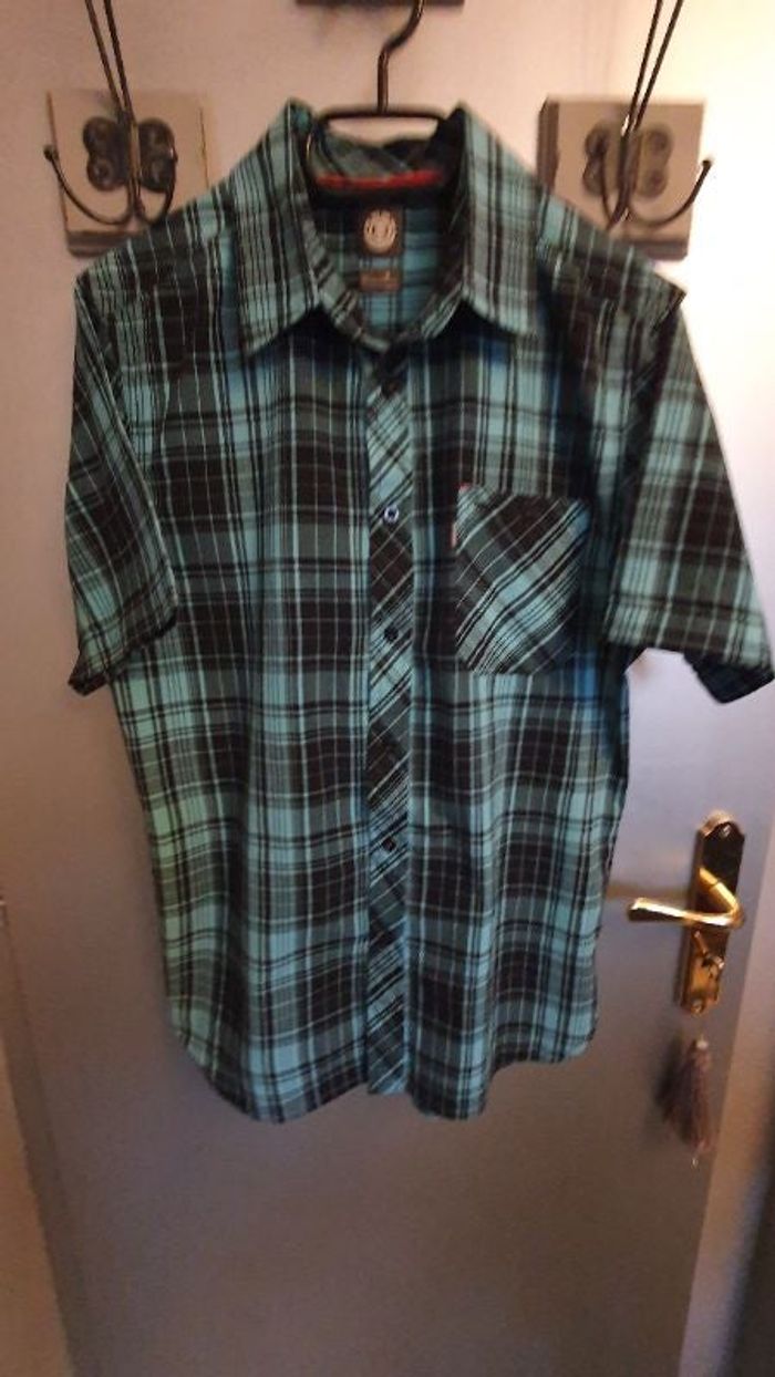 Chemise d'été à carreaux noir/turquoise Element