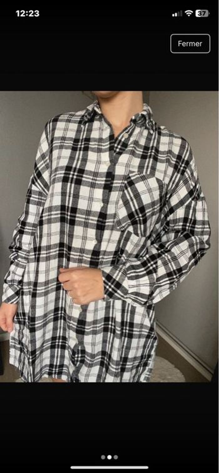 Robe chemise à carreau noir et blanc stradivarius taille s - photo numéro 2