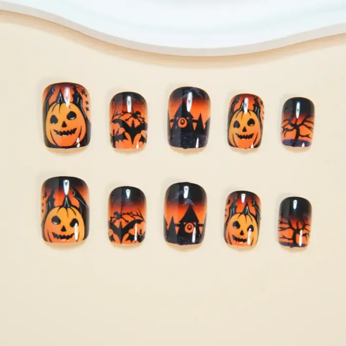 🏰 Faux ongles Press-On Style Européen – 24 pièces pour une élégance sombre au bout des doigts 🖤🎃 - photo numéro 6
