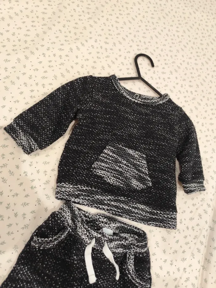 Ensemble jogging chiné noir et blanc 6 mois - photo numéro 3
