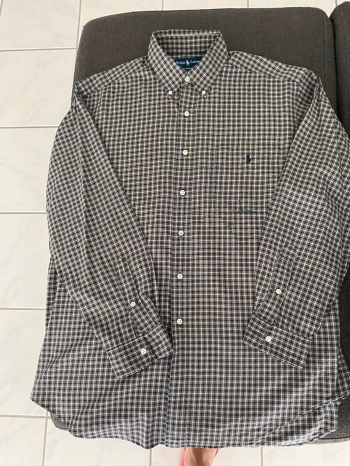 Chemise Ralph Lauren Authentique – Taille L – Carreaux bleu marine & beige - photo numéro 4