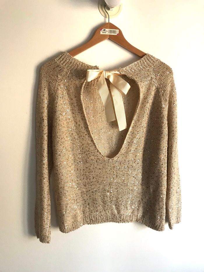 Pull à ouverture dans le dos et à sequins dorés taille unique - photo numéro 6