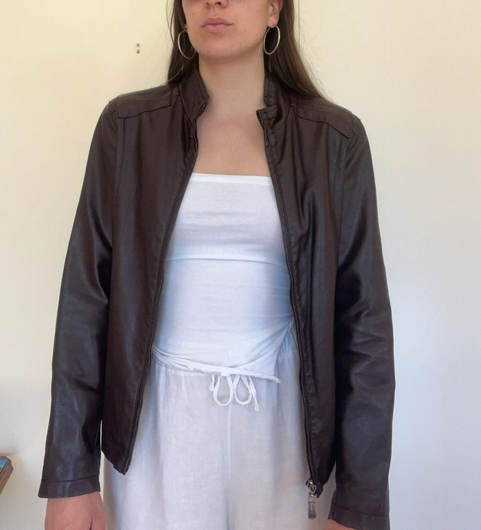 Veste blouson simili cuir style biker/ aviateur - photo numéro 2