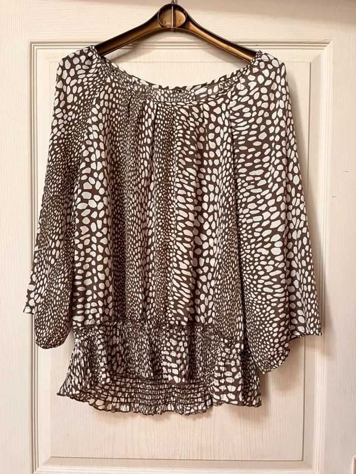 Top blouse Marron clair à motif blanc taille 42 - Vera Moda