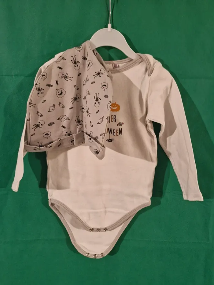 Body manches longues + bonnet assorti "Mon premier Halloween" 24 mois (86 cm) Pommette