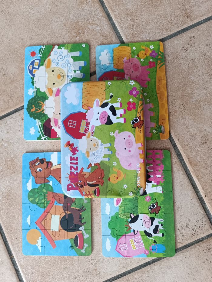 4 puzzles enfants évolutifs dans sa boîte métallique sur le thème de la ferme - photo numéro 6
