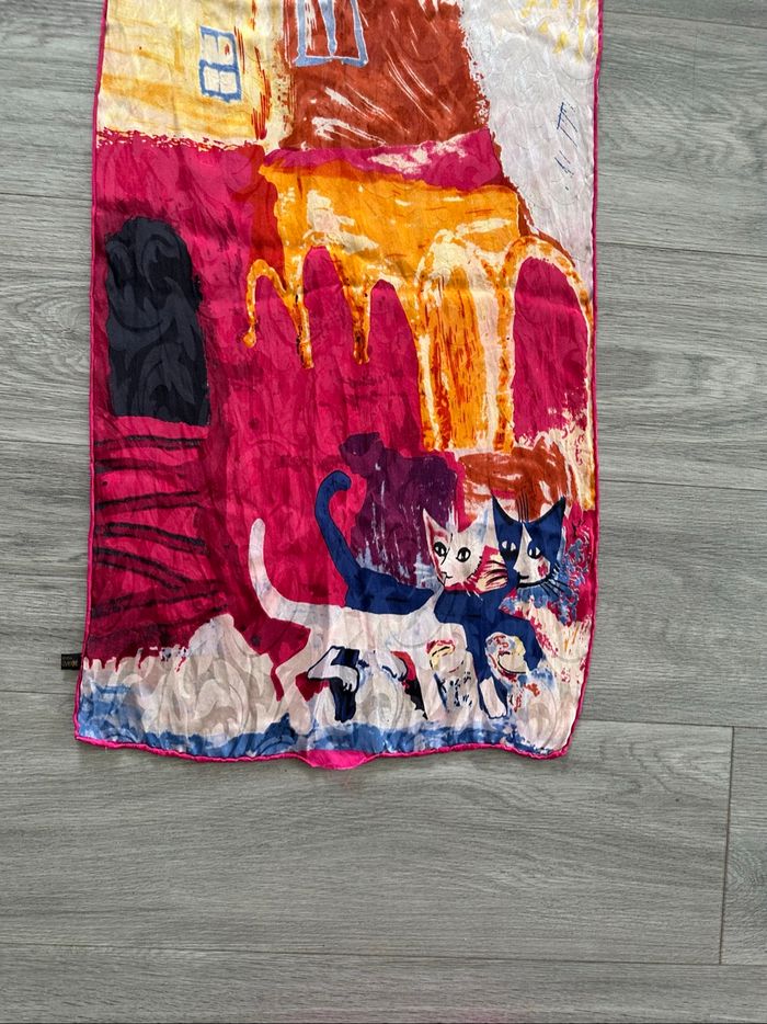 Foulard étole multicolore en soie chats Vintage 40x160cm - photo numéro 5