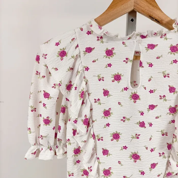 Blouse Miss Selfridge fleurs roses volantée manches bouffantes romantique T38 EUR/UK10 A1104 - photo numéro 8
