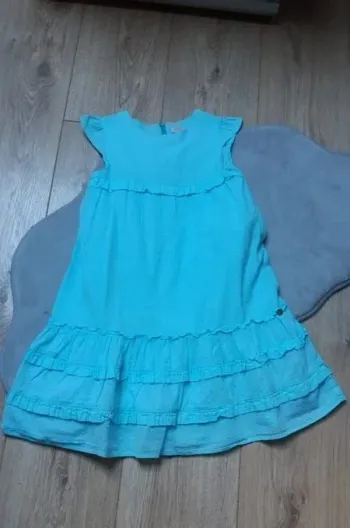 Robe lili gaufrette bleu turquoise 6 ans état neuve
