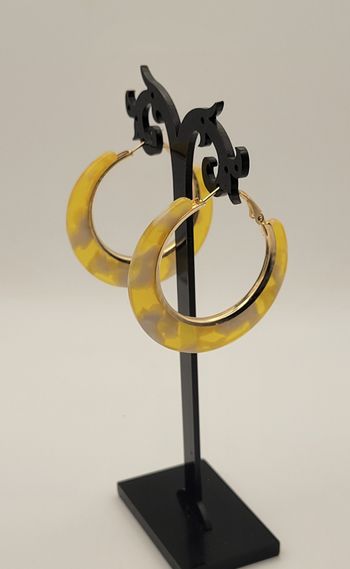 BOUCLES D'OREILLES ANNEAUX CREOLES MARBREES JAUNE ! NEUF