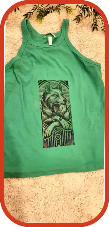 Débardeur Vert H&M XXL - Motif Loup Stylisé