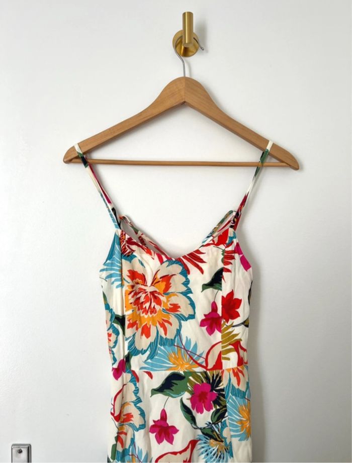 Robe d’été fleurs et oiseaux Etam XS doublée et nouée dans le dos - photo numéro 2