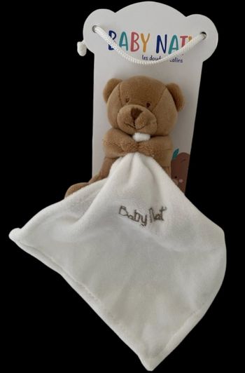 ❤️B5028 Doudou Ourson Ours Baby Nat Babynat Marron Mouchoir Blanc Babynat
