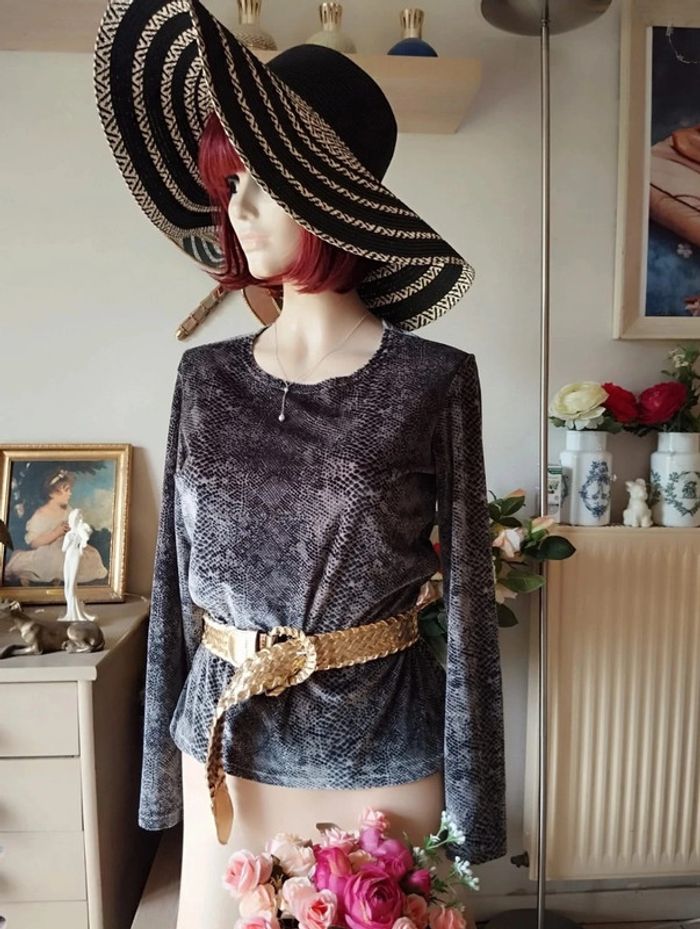 🌿Top Velours Imprimé Python Manoukian T36🌿 - photo numéro 2