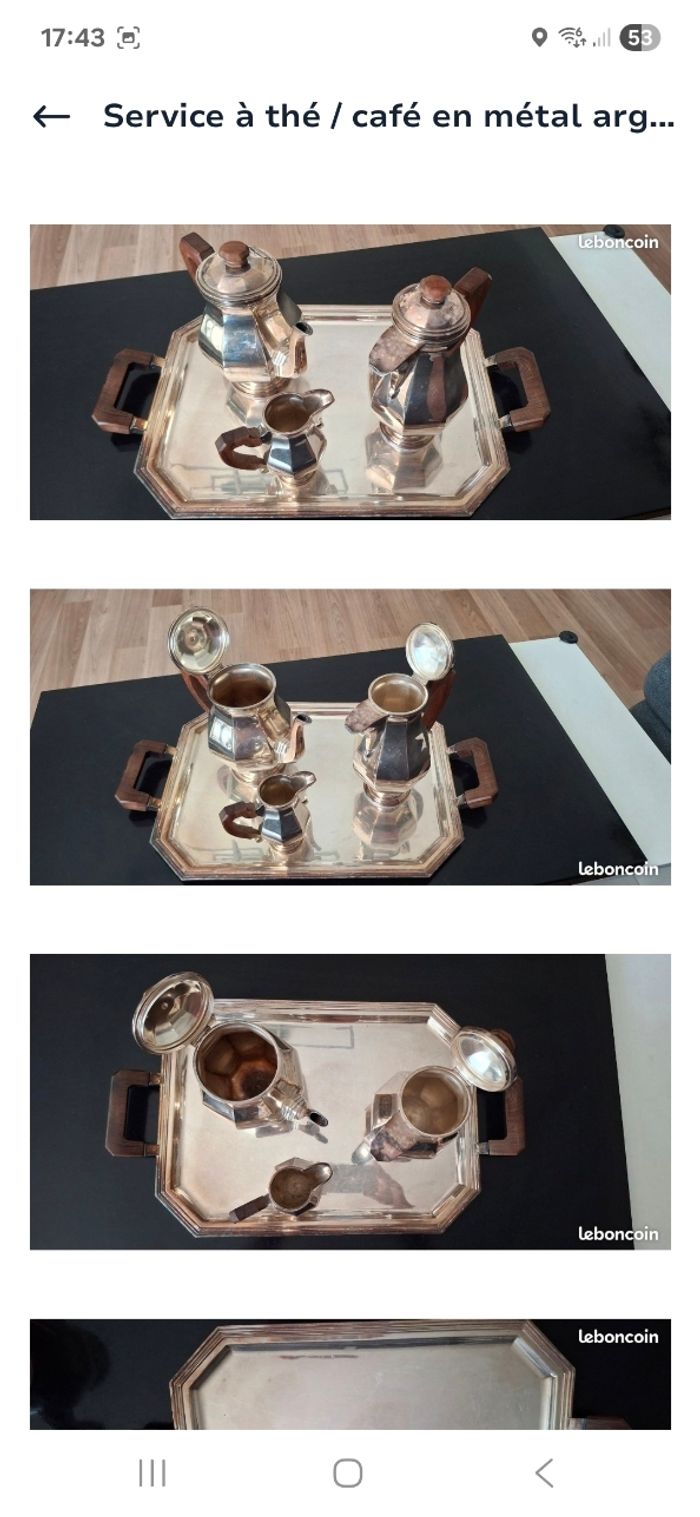 service à thé / café Art Déco  en métal argenté et bois