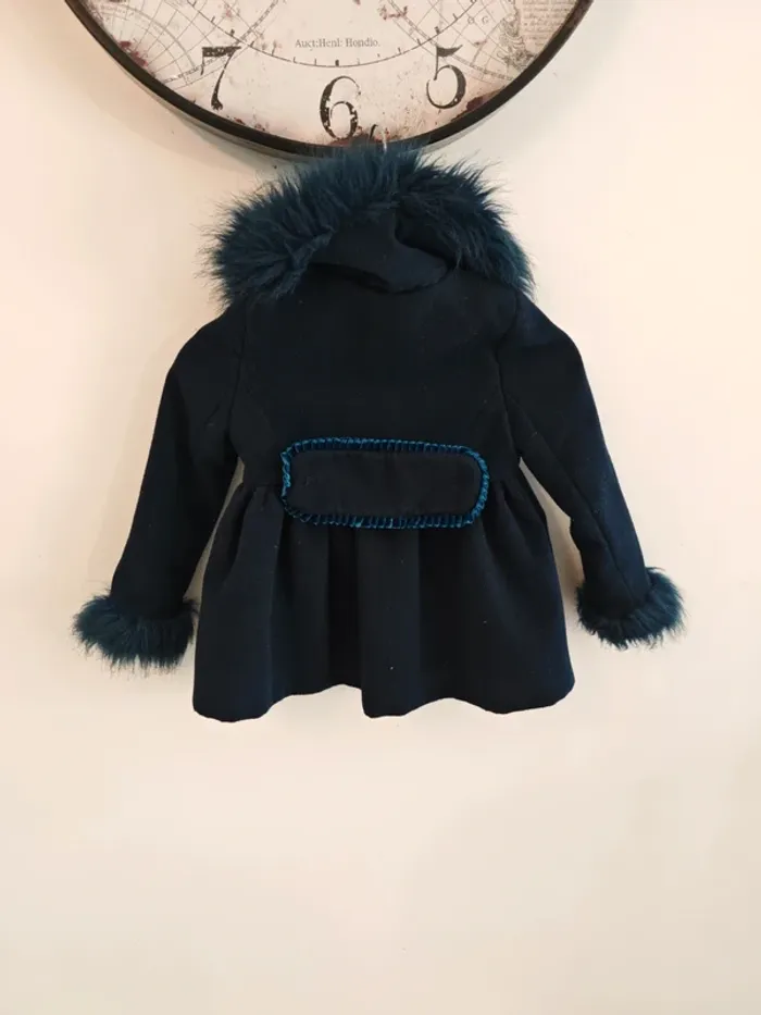 Manteau enfant bleu marine chic avec fausse fourrure 2 ans - photo numéro 5