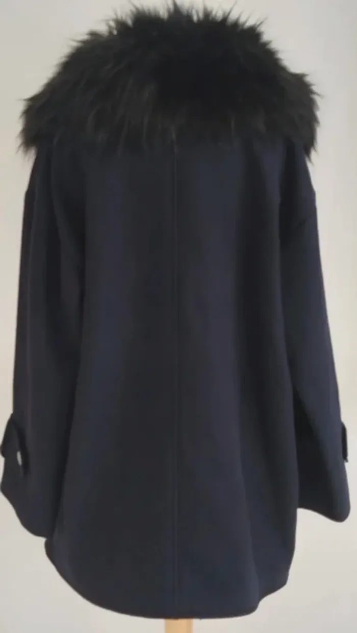 Magnifique veste chaude bleu marine en laine avec col fausse fourrure amovible Salsa taille 40 - photo numéro 3