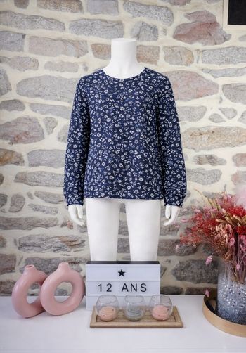 Blouse fluide à manches longues motif de marine et blanc Fille taille XXS 12 ans marque TAO 🦜