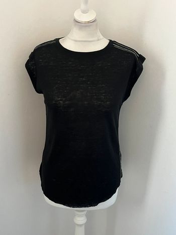 Blouse en lin noire et dentelle Maje S