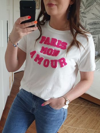 T-shirt Paris mon amour blanc/fushia Taille S/M