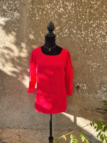 Blouse Camaïeu rouge manches 3/4 T.38