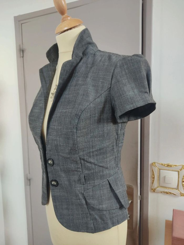 Veste courte grise femme manches courtes Vintage M TBE - photo numéro 4