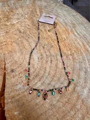 Collier habaha Paris chaîne réglable perles jade améthyste quartz pierres breloques