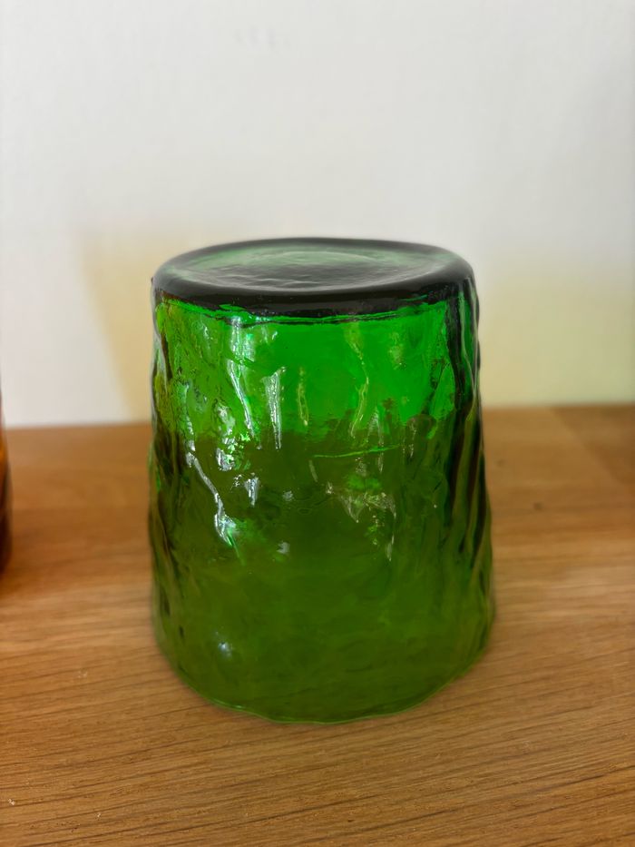 Vintage lot de 6 verres fabrication italienne effet texturé vert et ambre - photo numéro 5