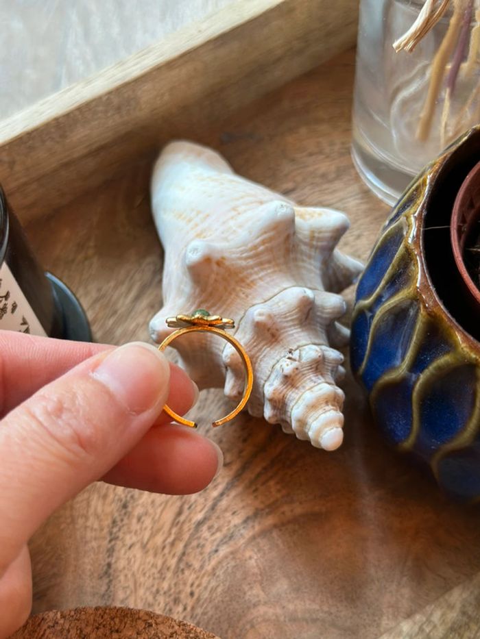 Bague fleur dorée ajustable – Acier inoxydable 316L neuves - photo numéro 7