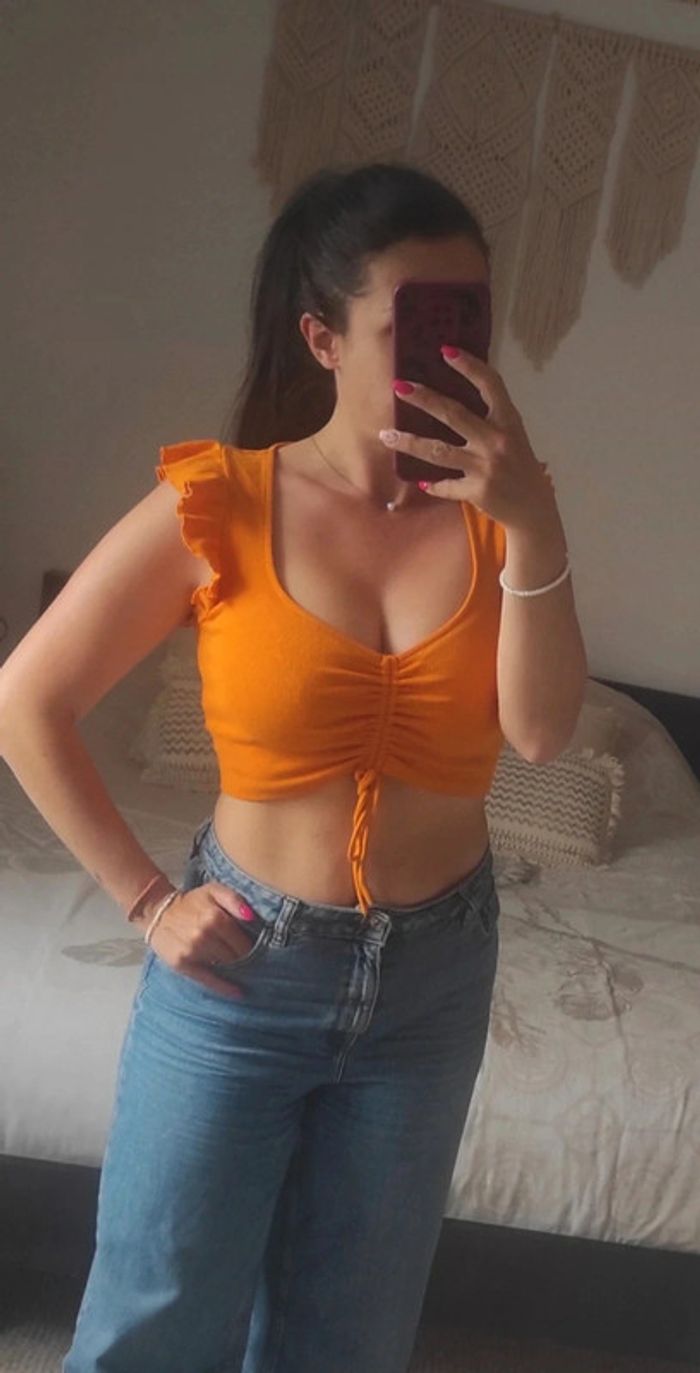 Croc top Zara orange L coton élasthanne