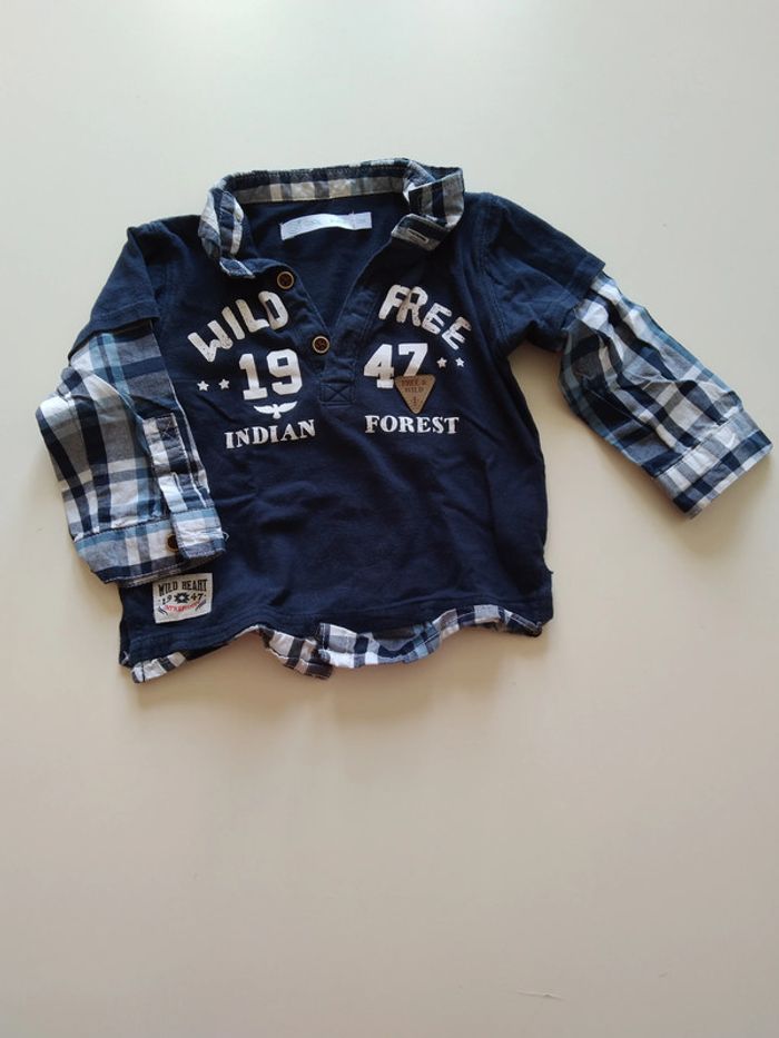 polo tee shirt manches longues bleu marine Gémo garcon 12 mois