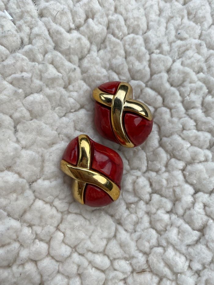 Boucles d’oreilles rouge vintage à clip très bon état - photo numéro 2