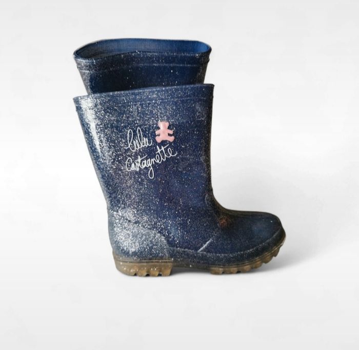 Bottes de pluie lulu castagnette bleues marines pailletées argentées pointure 32