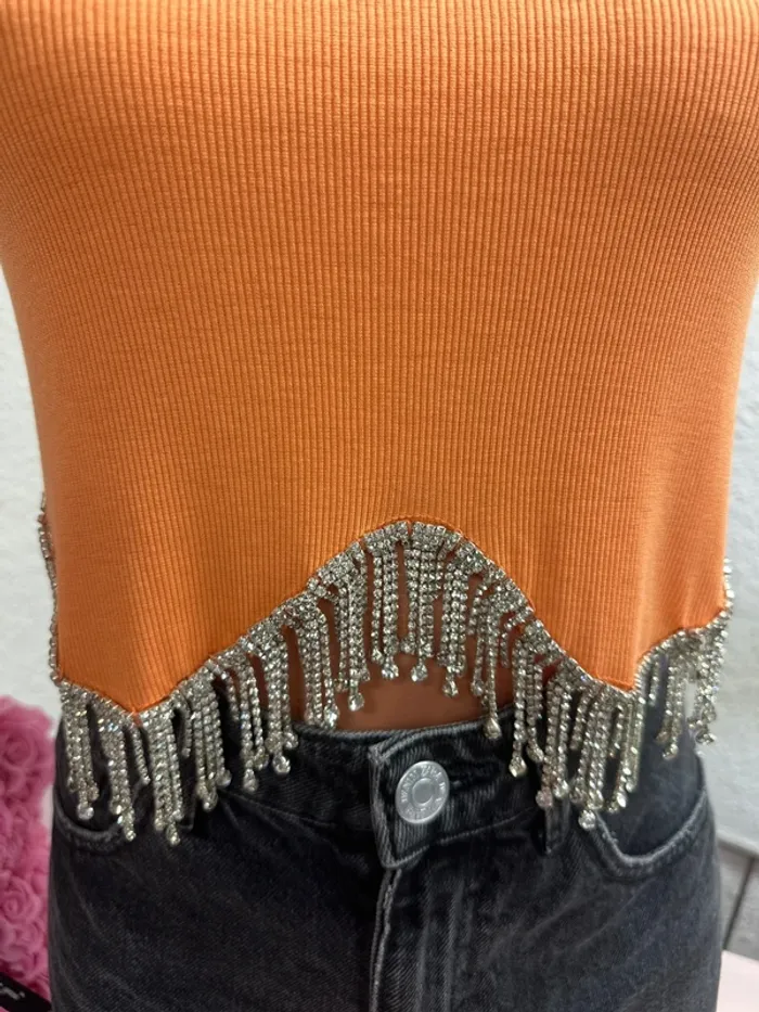 Débardeur orange à strass marque Cherry Koko taille unique - photo numéro 2