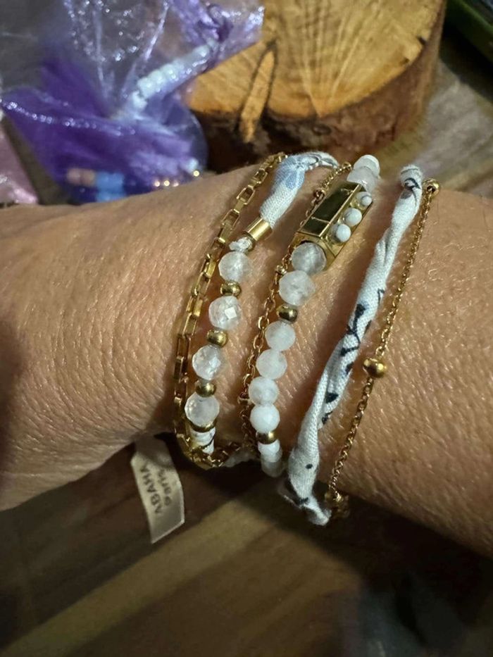 Bracelet grigri multi rang chaînes acier bandana perles naturelles