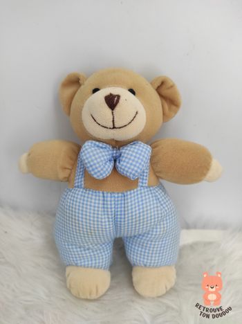 Doudou Ours Beige salopette Vichy Priscilla Larsen