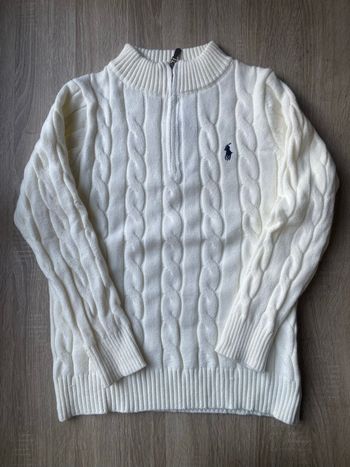 pull ralph lauren demi-zip blanc - taille m - neuf