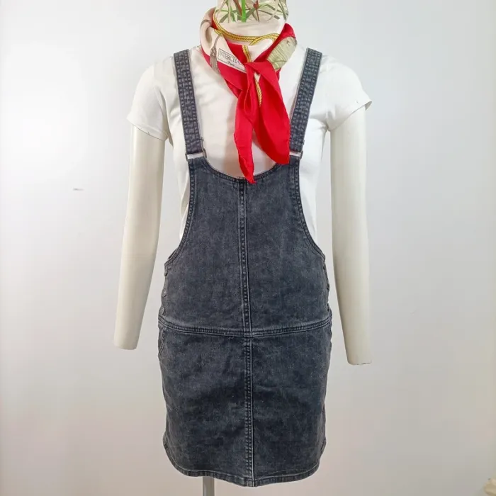 Salopette robe en jean gris délavé Miss Liberto – style vintage décontracté taille 16 ans A770