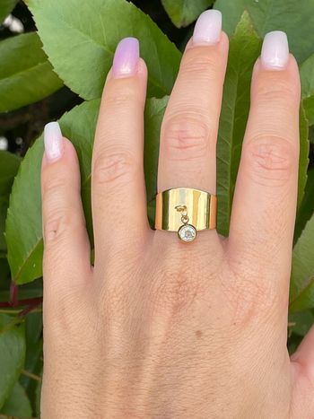 Bague large réglable avec sa pierre de naissance en acier inoxydable doré et hypoallergénique