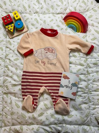 pyjama grenouillère en velours 3 mois rouge et beige