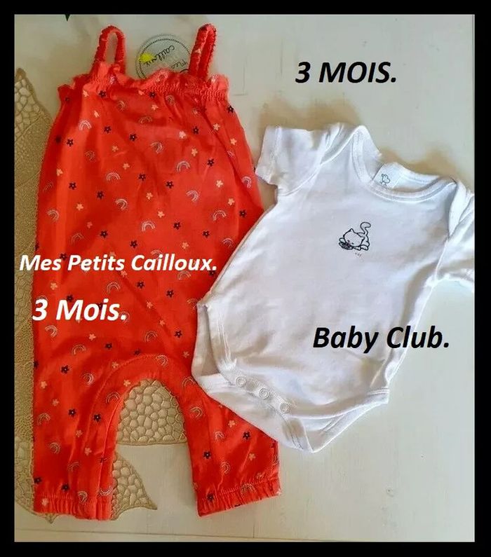Ensemble salopette fille, Mes petits cailloux T: 3 mois/62 cm - photo numéro 2