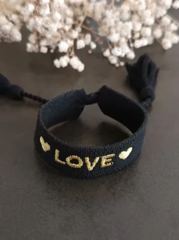 Bracelet tissu noir love or