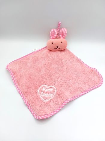 Doudou plat lapin éponge rose AS DE COEUR modèle petit coeur vichy blanc rose