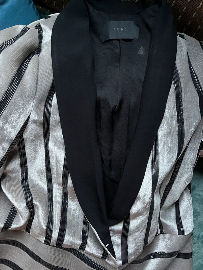 Veste blazer rayures noires et argentées en velours - photo numéro 12