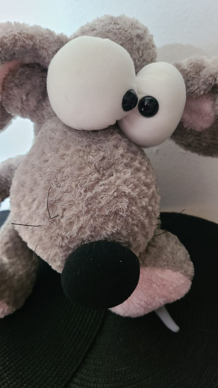 DOUDOU PELUCHE LOGITOYS SOURIS GRIS ROSE