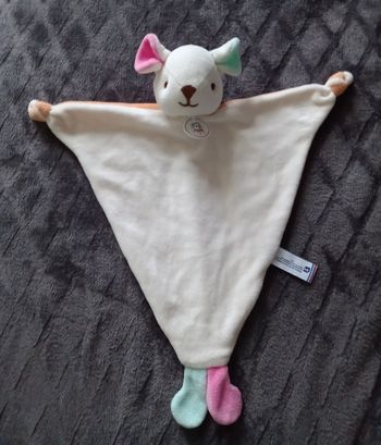 Doudou plat losange souris blanche et orange  - Les petites Maries