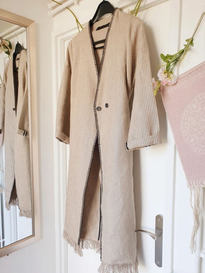 Veste longue Blazer Cardigan Trench 100% lin Zara Taille S - photo numéro 3