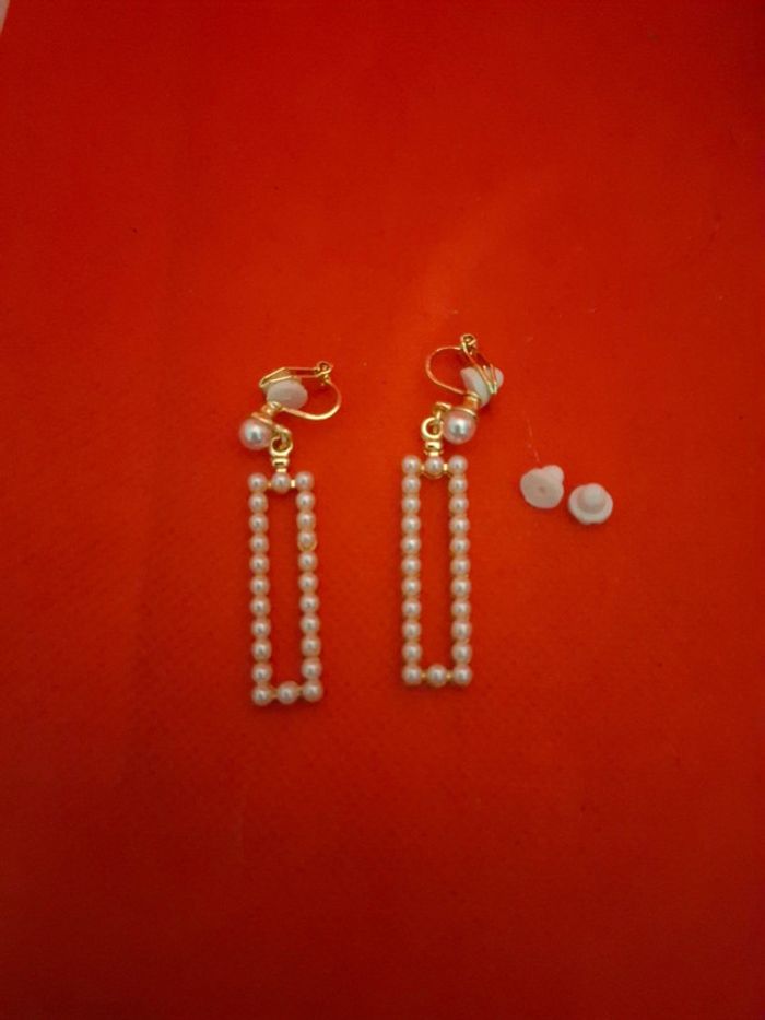 Boucles d oreilles  à clip acier inoxydable  et perles neuves avec etiquette - photo numéro 2