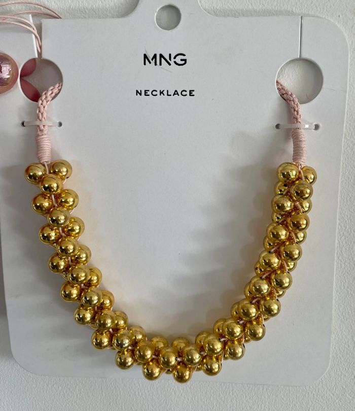 Mango collier a rang boules dorées tressé rose réglable neuf - photo numéro 11